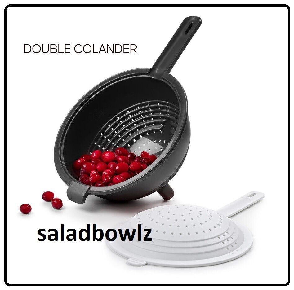 TUPPERWARE New DOUBLE COLANDER 2-pc Strainer w/ Multiple Uses BPA free Black