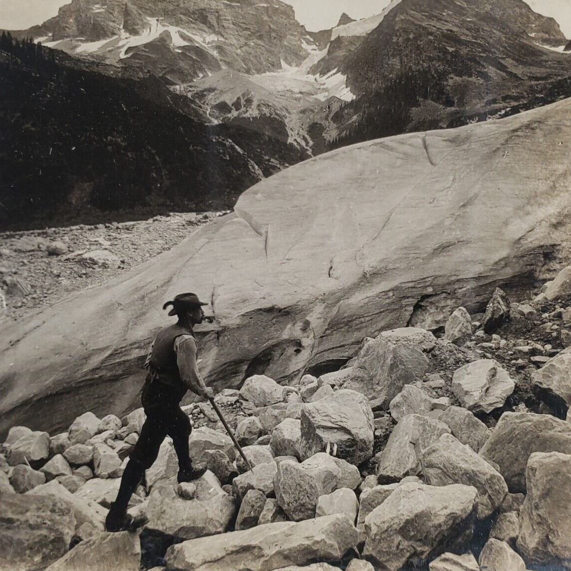 Canada BC Glacier Stereoview c1920 Keystone Mount Sir Donald Climber Photo O439