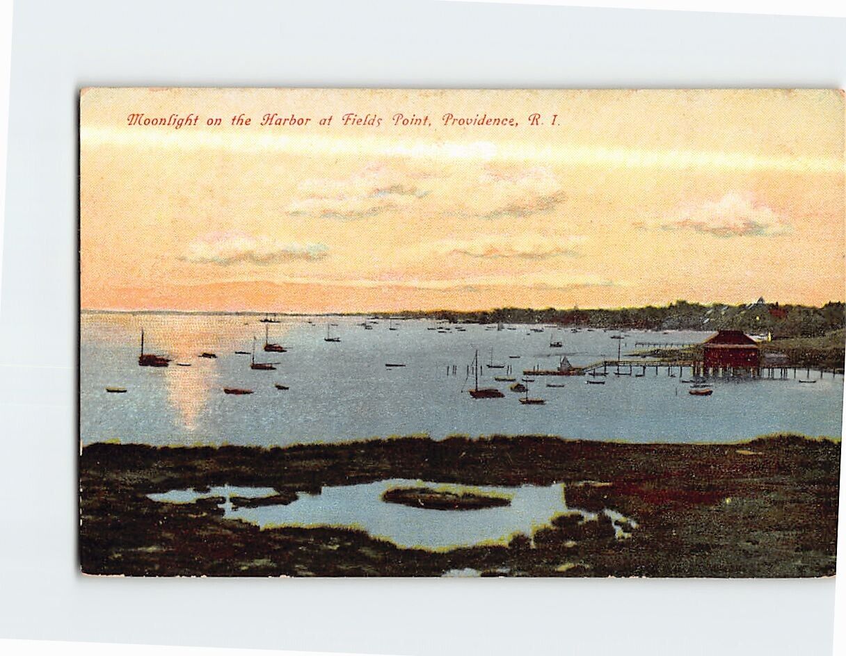 Postcard Moonlight on the Harbor at Fields Point Providence Rhode Island USA