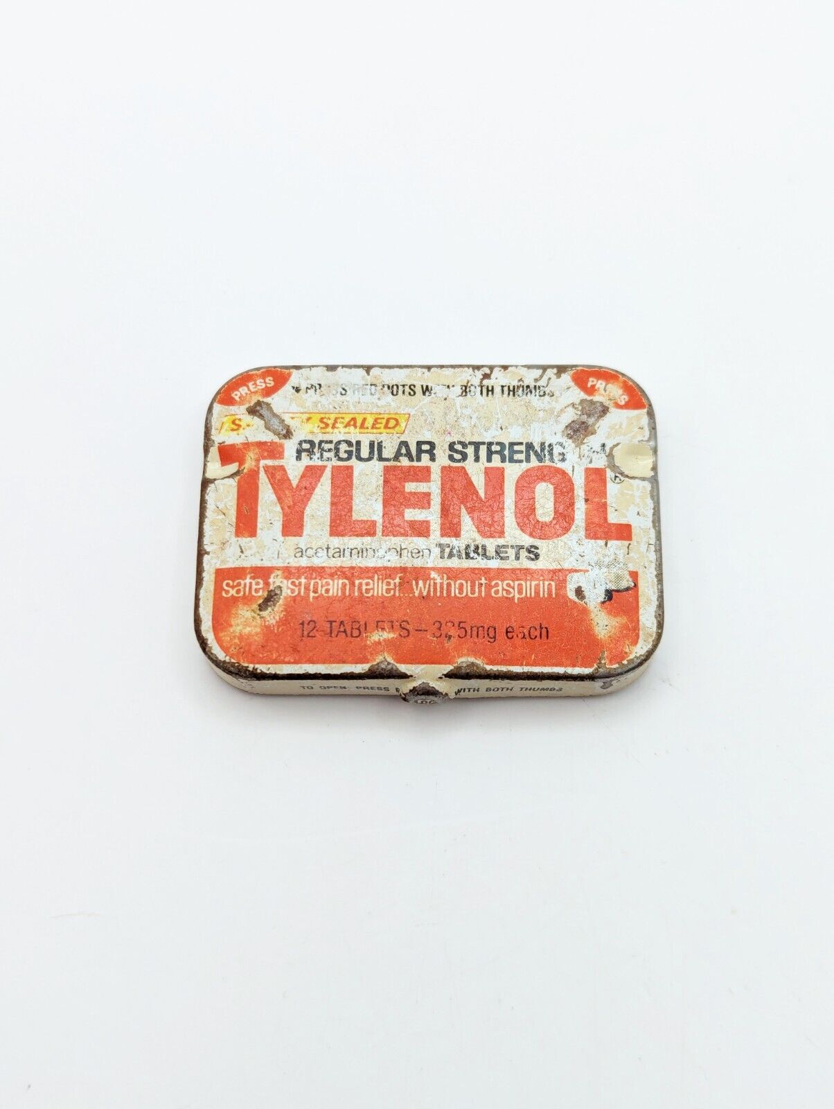 Vintage 1983 Regular Strength Tylenol Tablets Tin 12 Count Empty Collectable