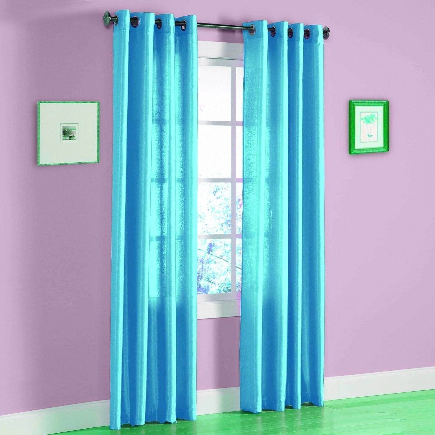 Light filtering semi sheer curtain same color both sides seen through 2 panels