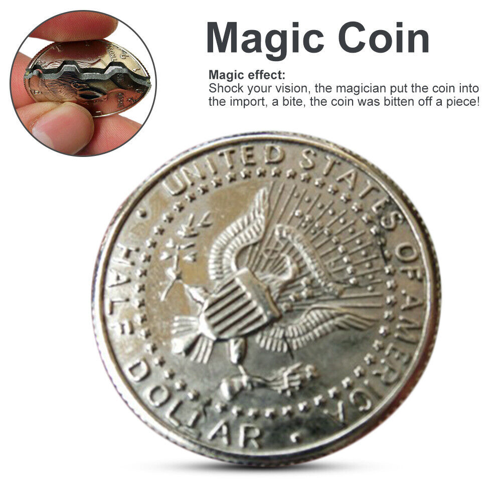 Bite Out Coin Magic Trick Close-Up Magic Illusion Restored Half Dollar 