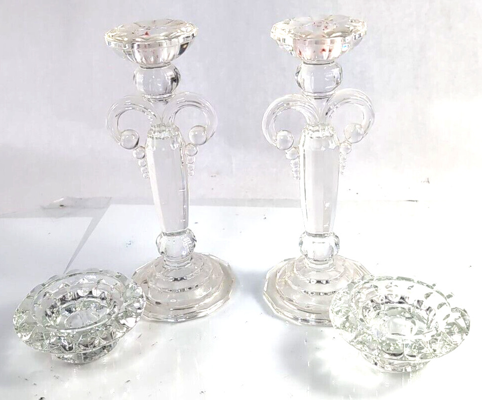 Lot Of 4: Elegant Handcrafted Crystal Clear Austria Crystal 2 Candlesticks