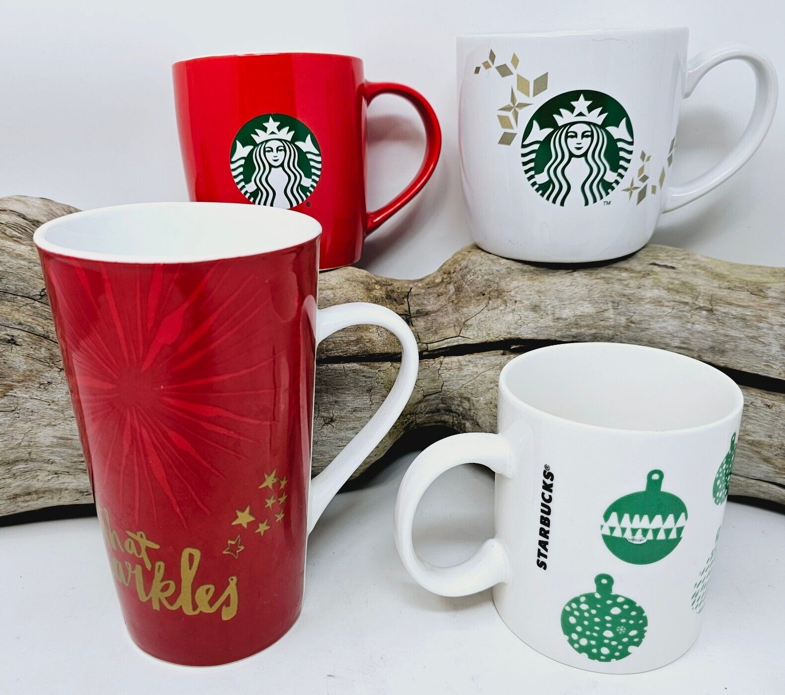 Lot Of (4) Starbucks Coffee Mugs Holiday Christmas Clean Perfect Condition 