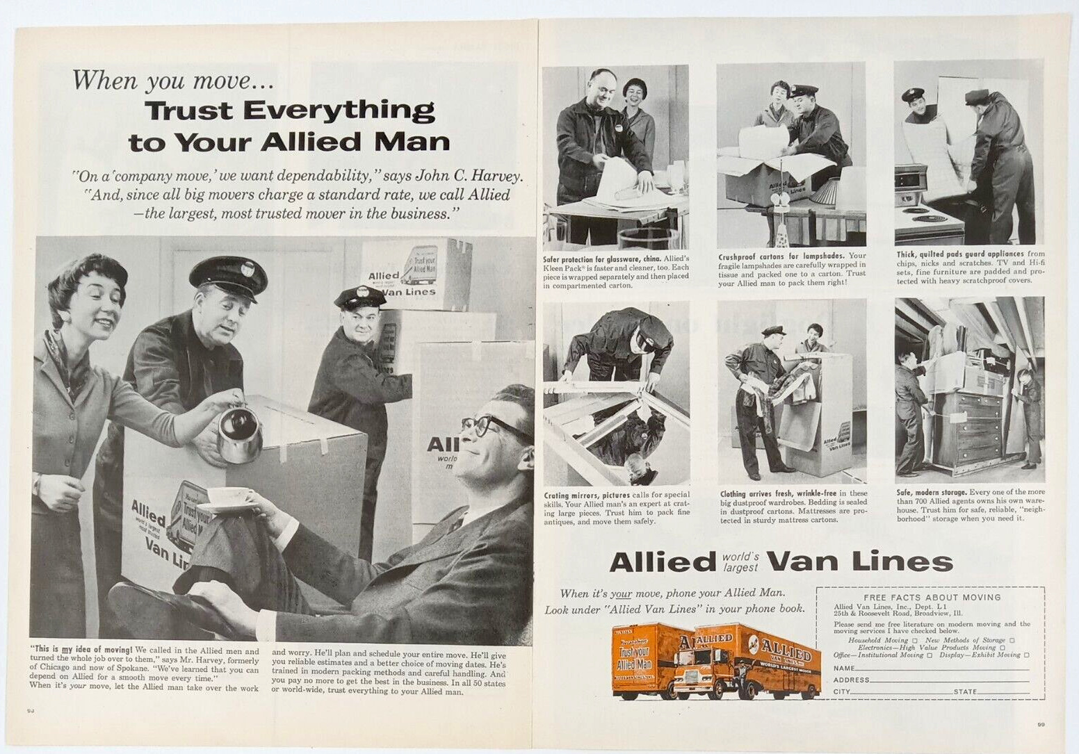 Vintage 1960 Allied Van Lines Print Ad 2 Pages World\'s Largest Movers