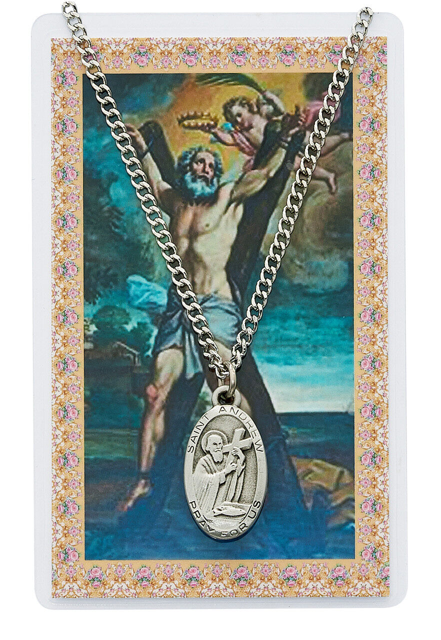 St. Andrew (Patron Saint of Fishermen) Necklace and Medal with a prayer card