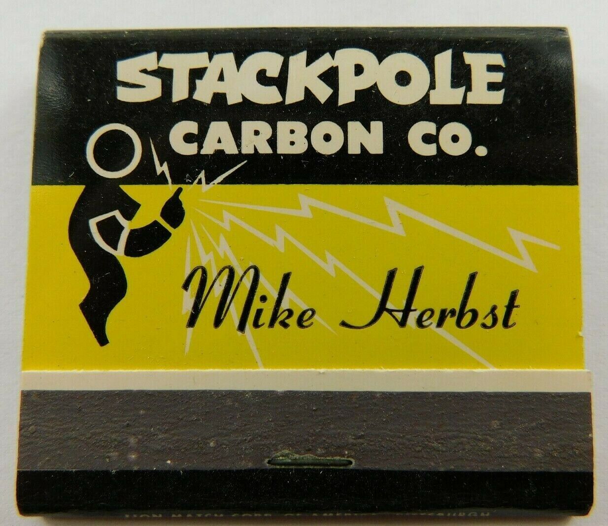 Stackpole Carbon Co Mike Herbst Wide Full Unstruck Vintage Matchbook Ad