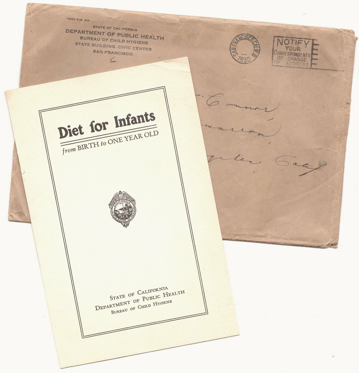 DIET for INFANTS 1931, California Dept of Public Health, Bureau of Child Hygiene