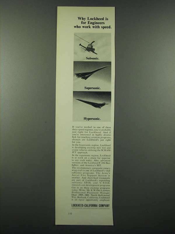 1966 Lockheed-California Ad - AAFSS Helicopter, F-104 Starfighter, SCRAMJET