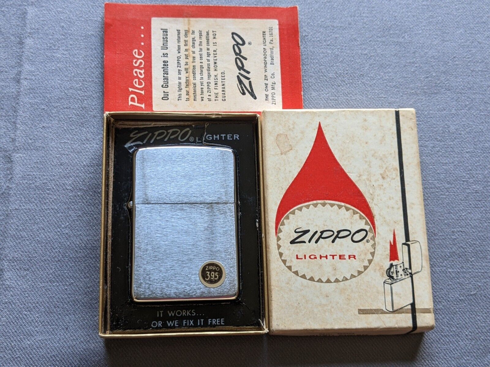 VTG 1969 BRUSHED CHROME ZIPPO LIGHTER SOLID FUEL CELL & PRICE STICKER MIB RARE