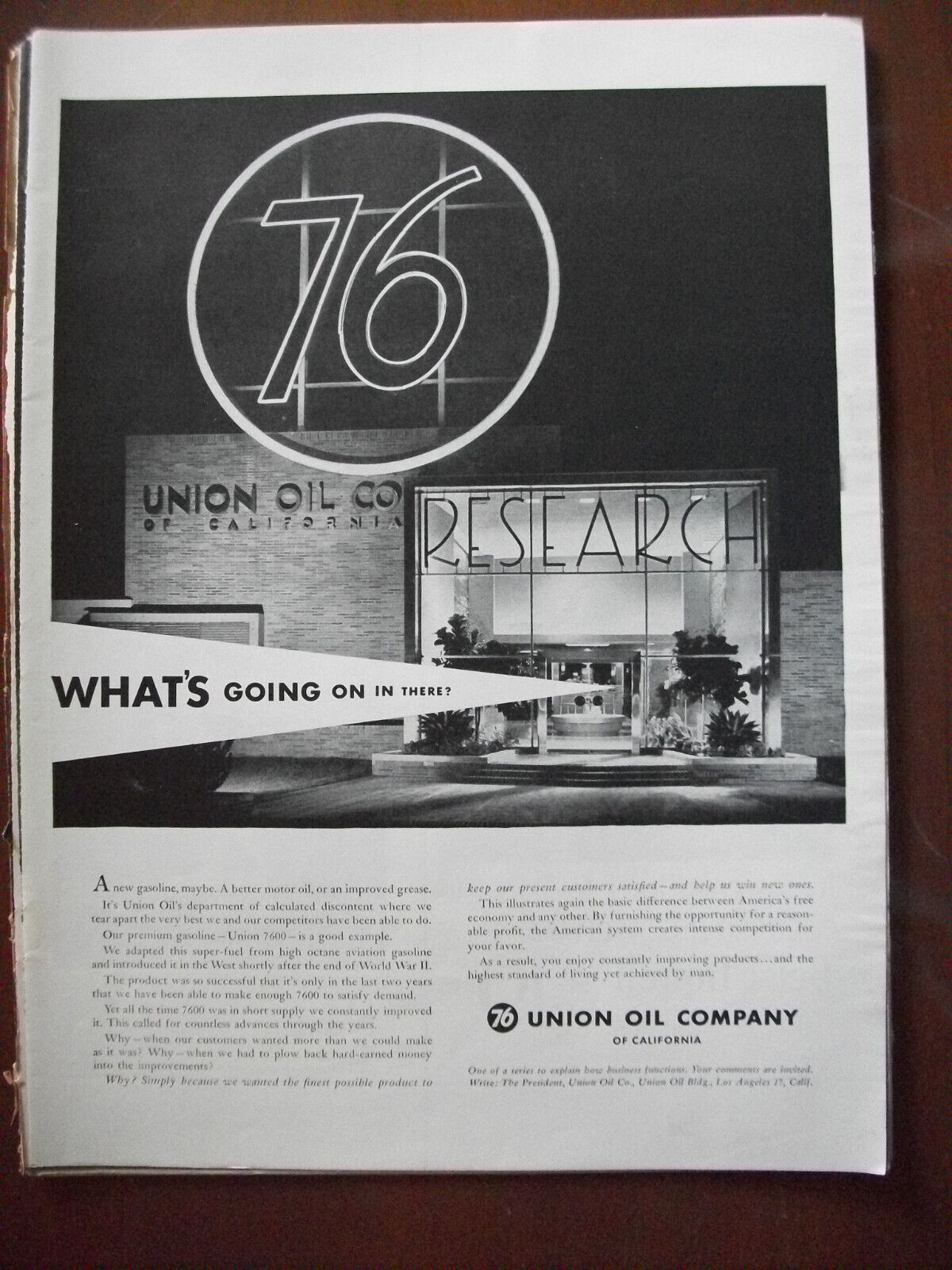 1954 VTG Original Magazine Ad UNION OIL What's Going On In There Research