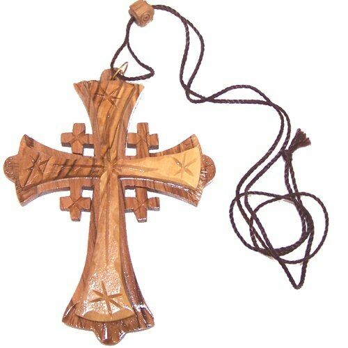 Large Grade A olive wood Jerusalem Cross necklace (4 inches - can be adjusted)