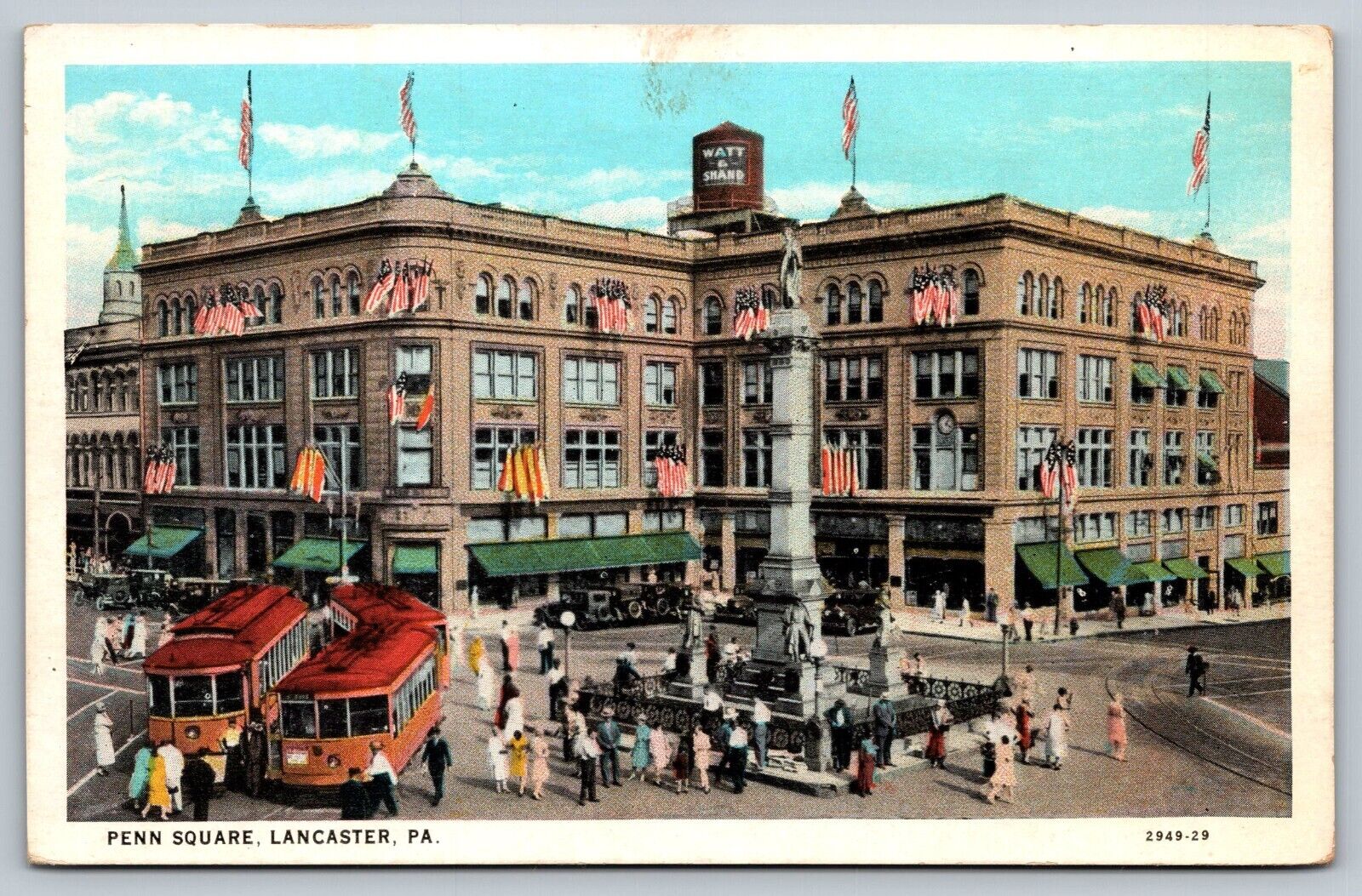 Centre PENN Square Lancaster City PA Postcard Trolley