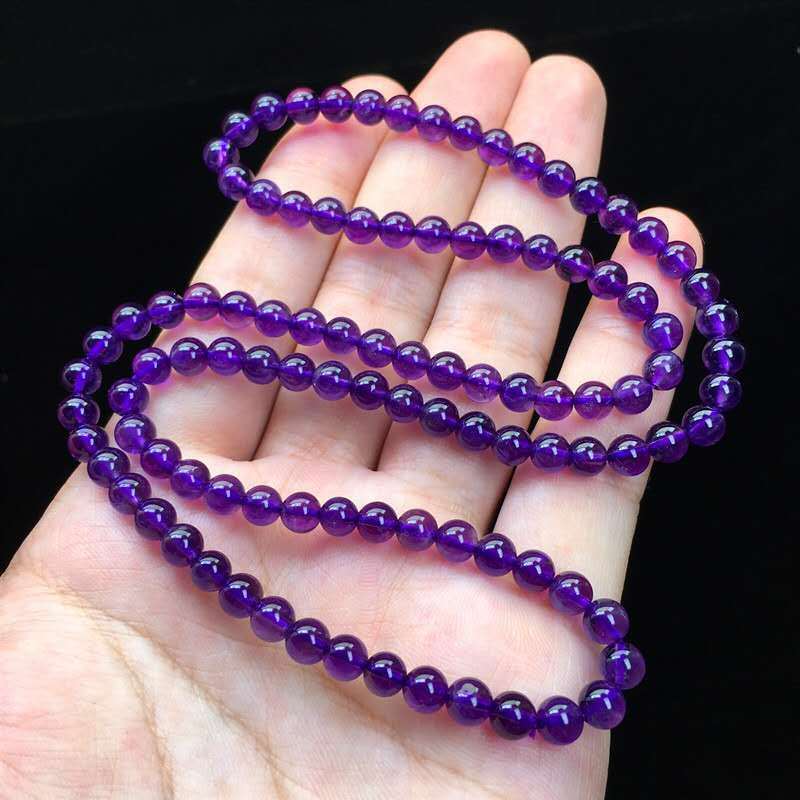 6mm Natural Amethyst Quartz Purple Uruguay Round BeadsThree Laps  Bracelet AAAA