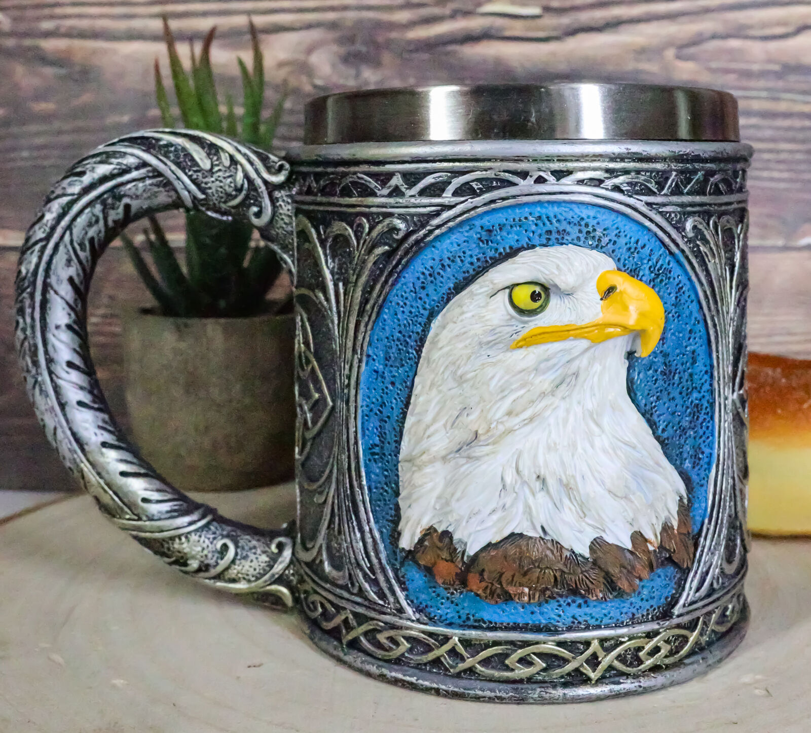 Patriotic Surveyor Majestic Bald Eagle Head Coffee Mug With Celtic Knotwork