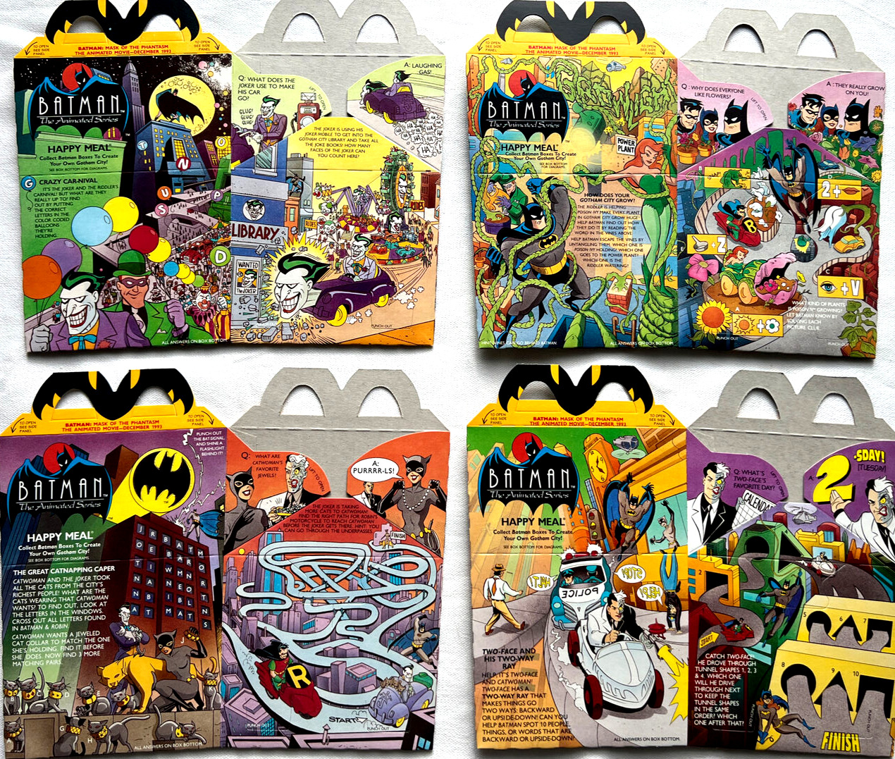 Complete Set of 4 , 1993 McDonald’s/Batman Happy Meal Boxes - BRAND NEW, MINT