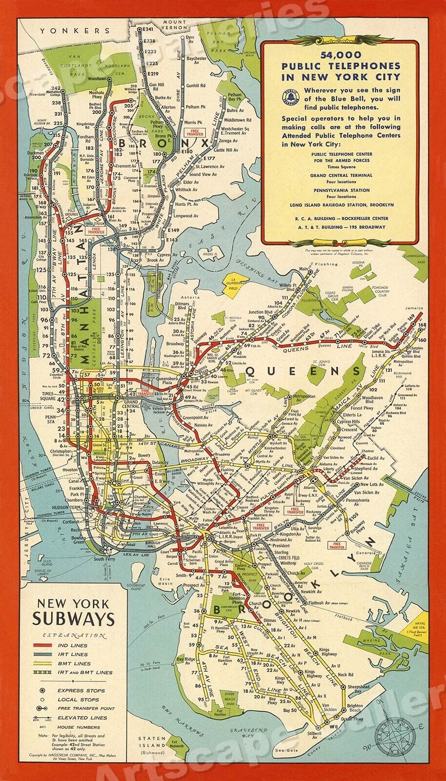 1951 New York City Subway Historic Map - 14x24