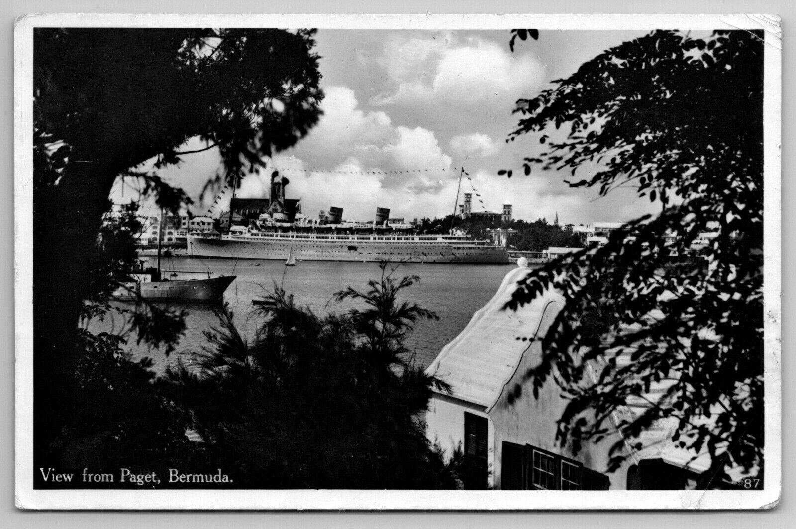 C1935 RPPC View of Ocean Liner From Paget Bermuda Postcard