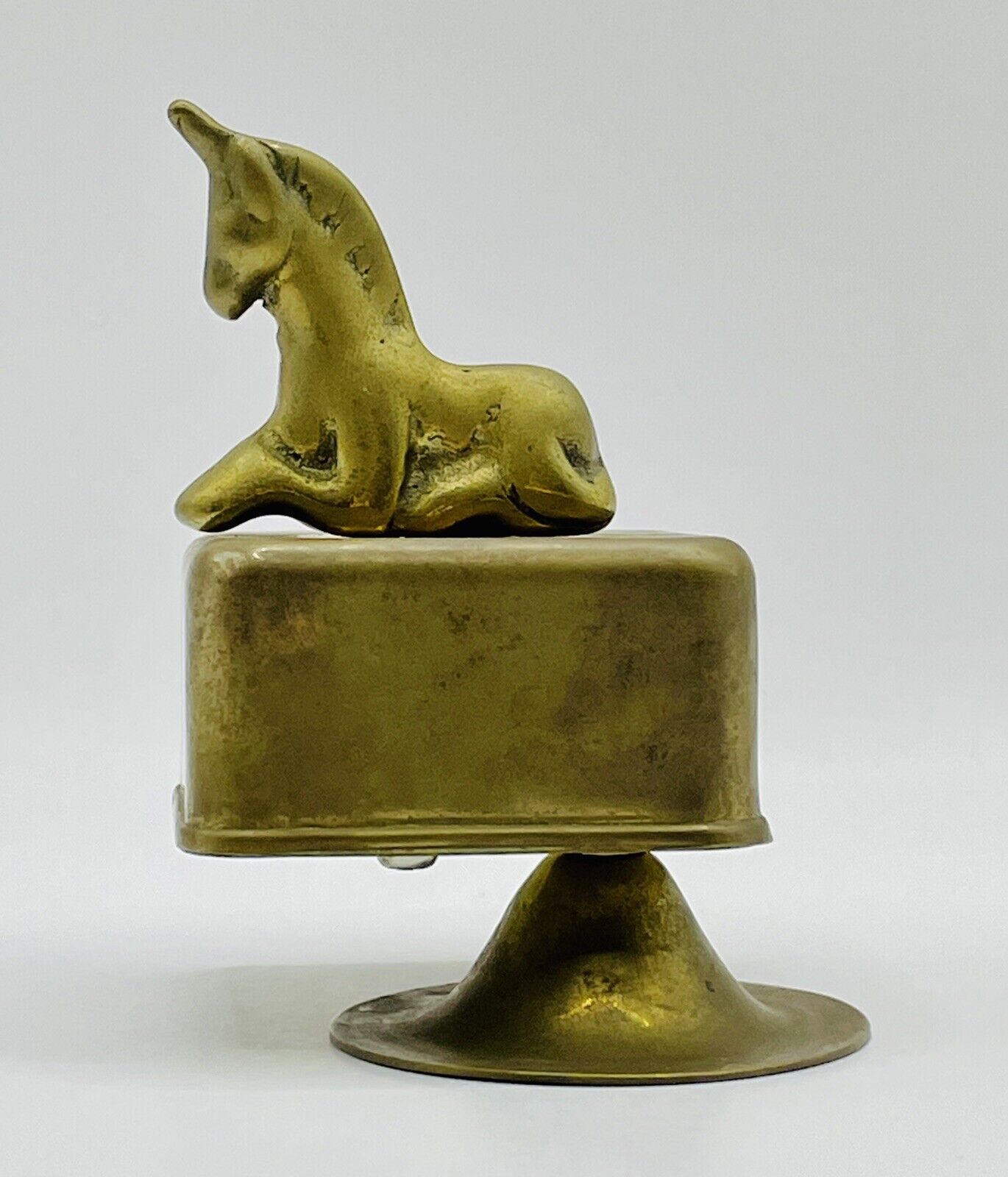 Vintage Brass Unicorn Music Box Carousel Rotating 3.5” PAS Paradies Collection