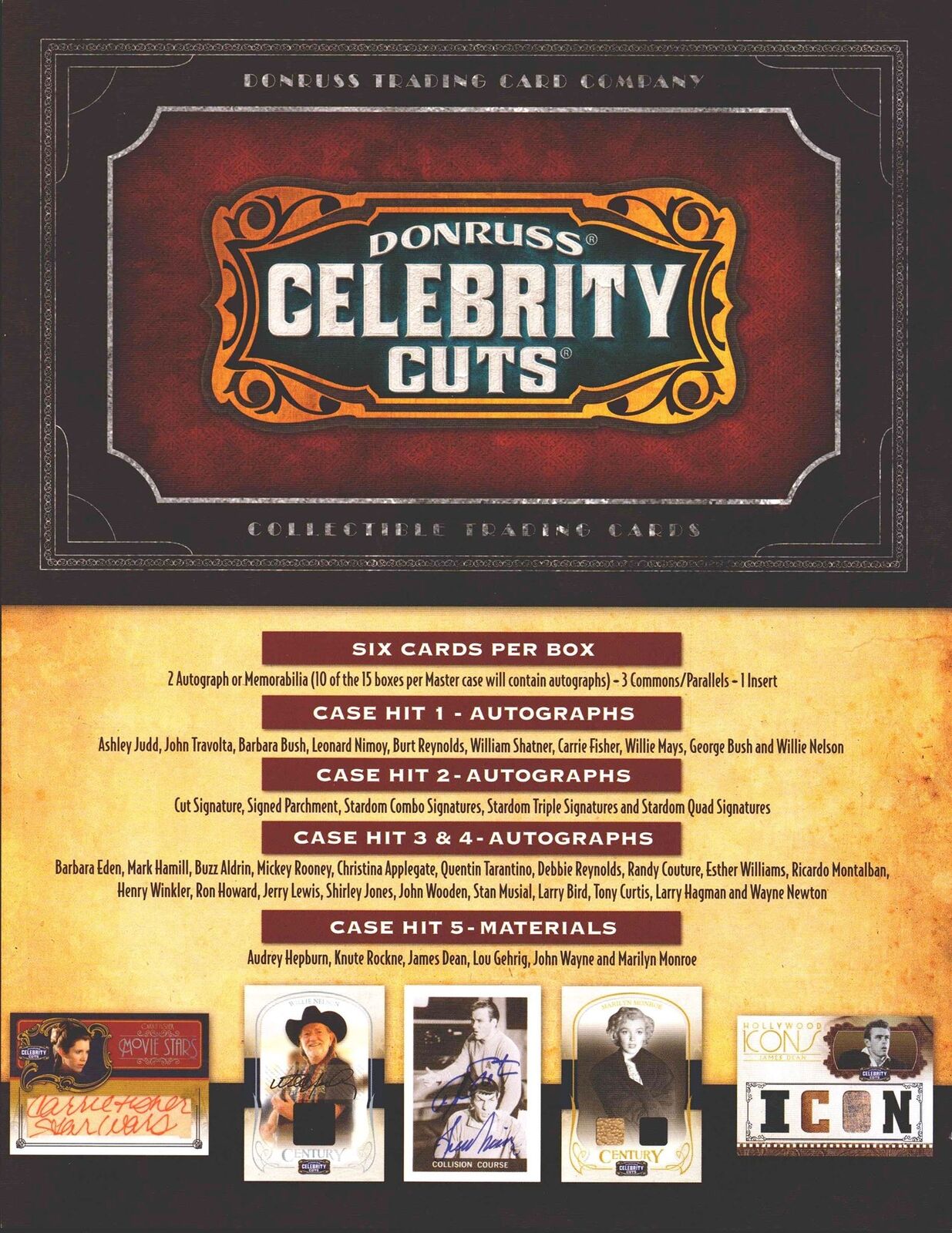 Americana Celebrity Cuts Trading Card Dealer Sell Sheet Promotional Sale 2008