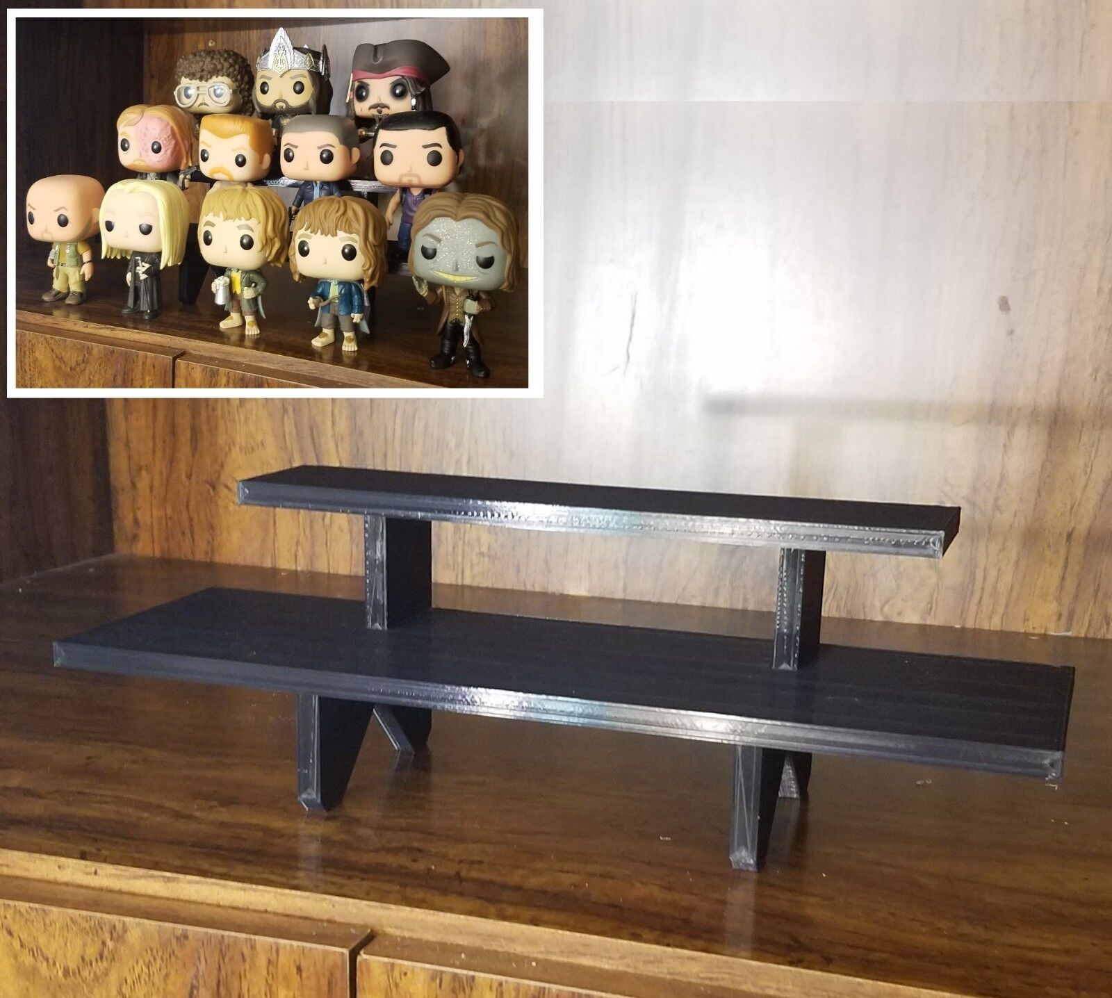 12 inch - 2-Tier Black Riser Display Stand Shelf - For Small  Such as Funko Pops