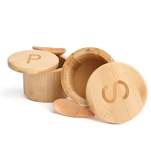 Premium Bamboo Salt And Pepper Bowls Salt Cellar With Magnetic Swivel Lids And S