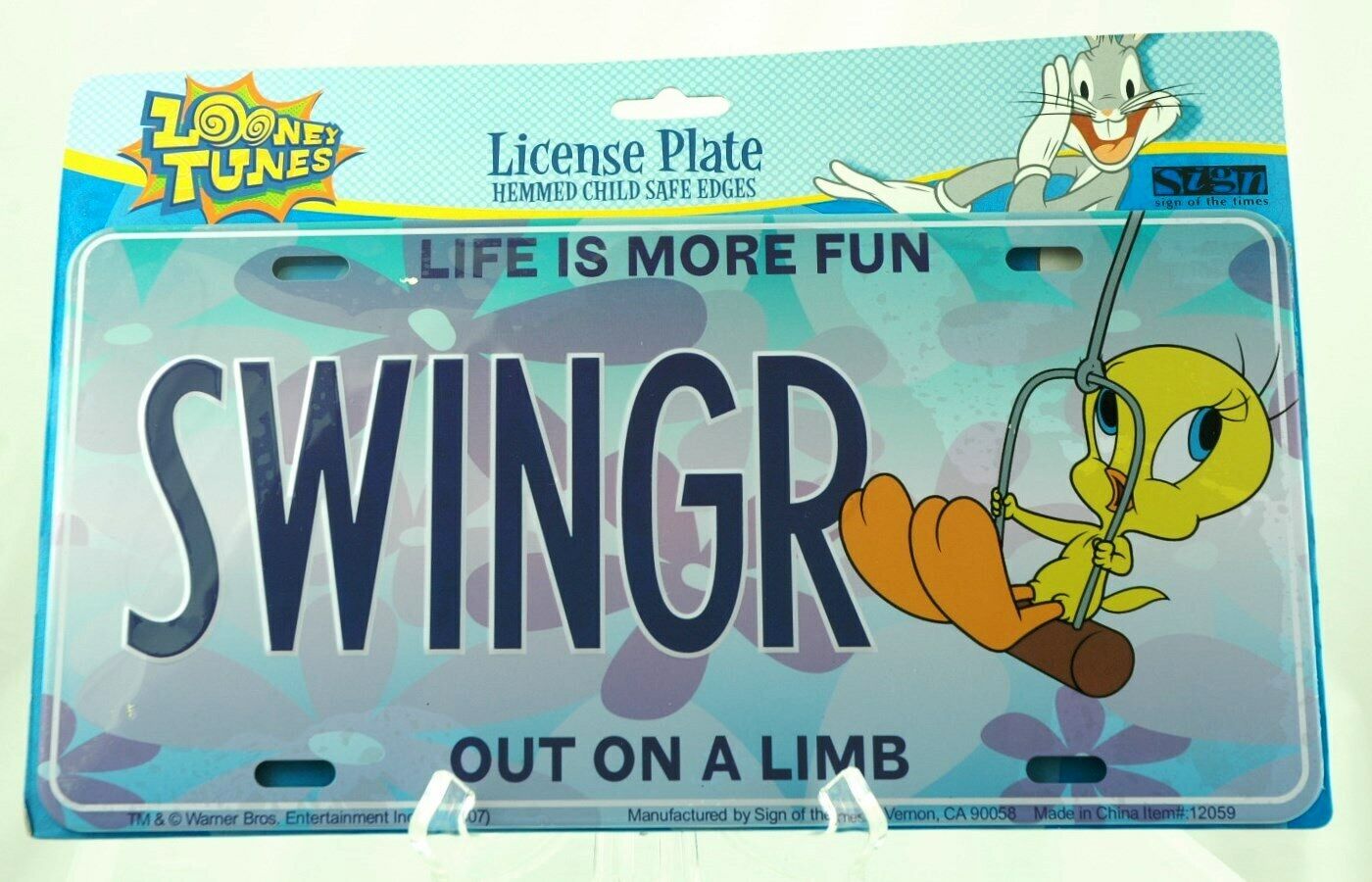 SWINGR TWEETY BIRD Life is More Fun Out on a Limb Looney Tunes License Plate