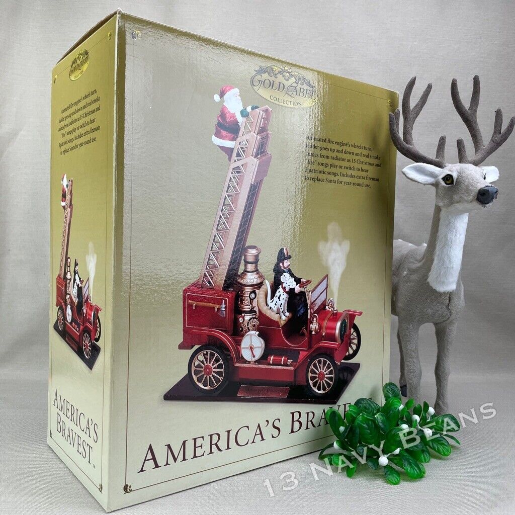 NIB America's Bravest Mr. Christmas Gold Label 2002 Musical Animated Fire Engine