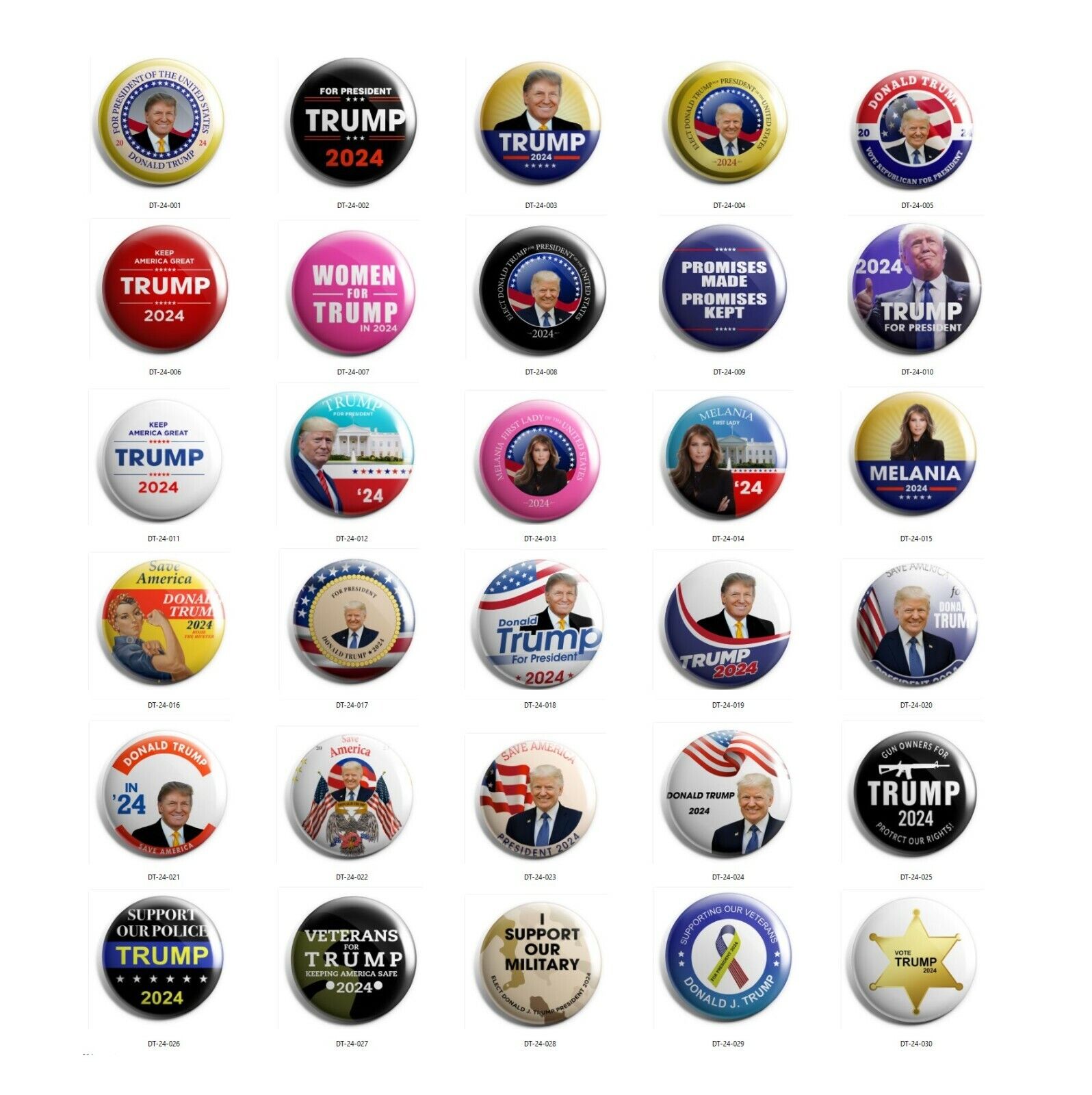 Donald Trump 2024 Campaign Button 30-Pack (DT-24-30-ALL)