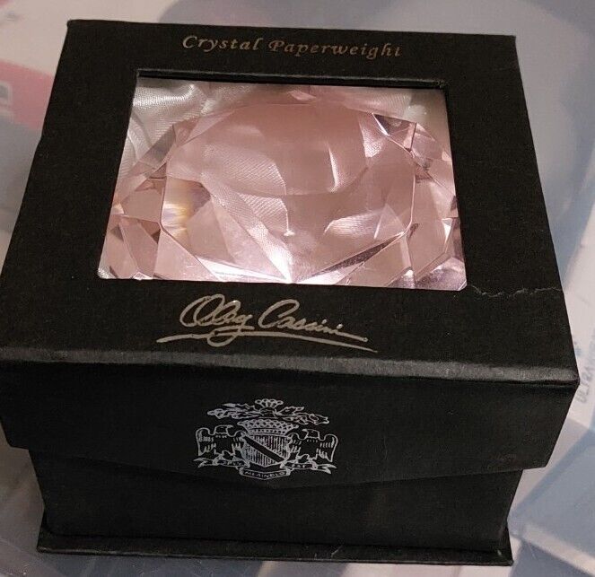 Oleg Cassini Pink Diamond Shaped Crystal Paperweight in Box