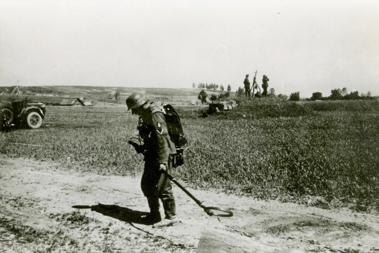 WW2 War Time Photo German Soldier is searching for mines Size 4x6