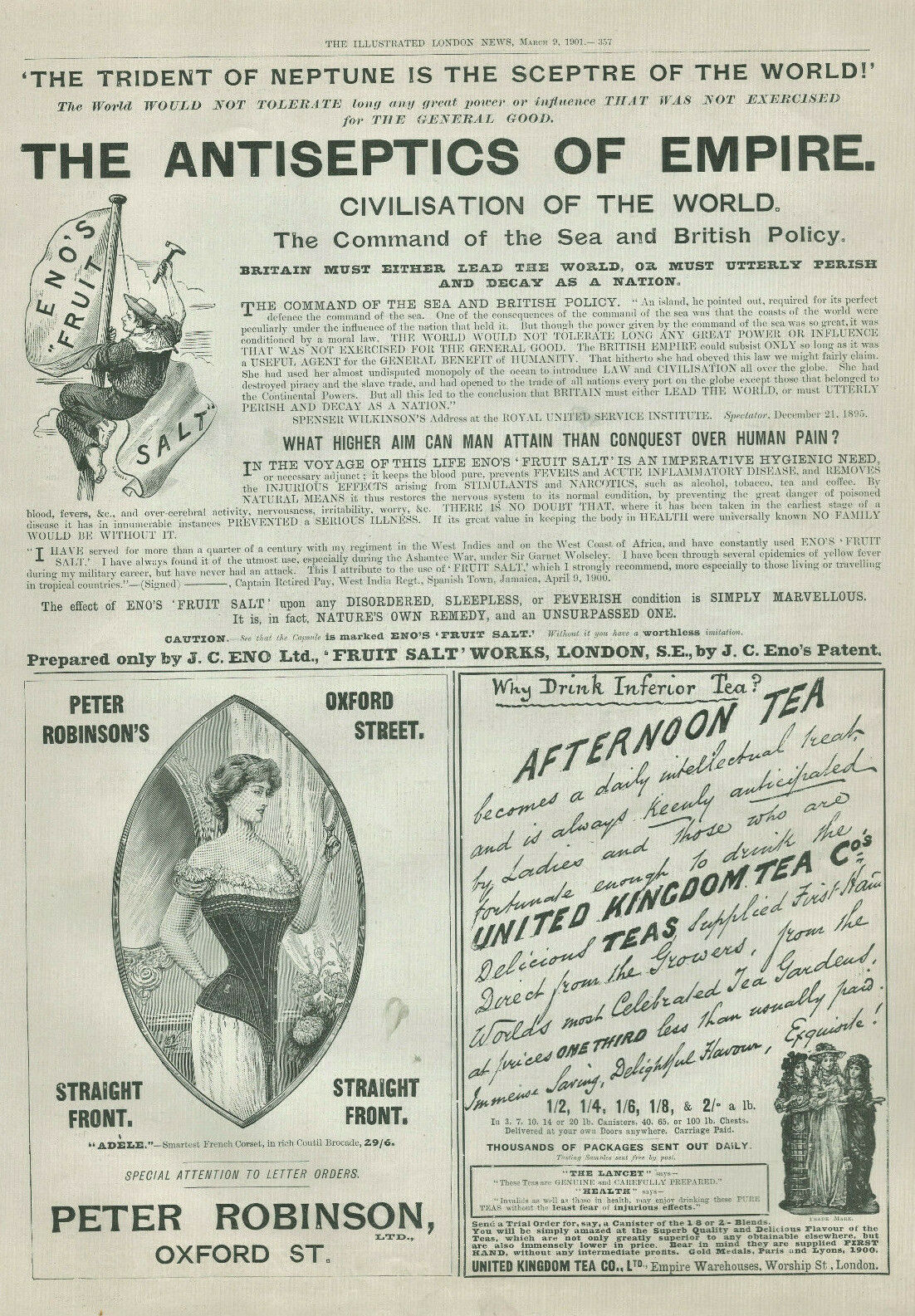 Antique Advertisement Print J C Eno & UK Tea Co & Goldsmith & Silversmith 1901