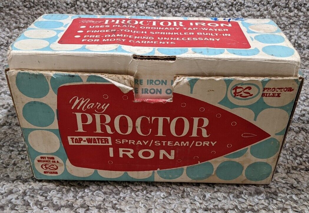 Vintage mary proctor tap water spray/steam/dry iron Model 10301 NH With Orig Box