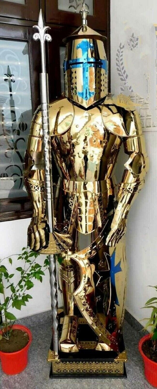Rust Free Stainless Steel Fully Wearable Medieval Gold Templar Knight Full Suit