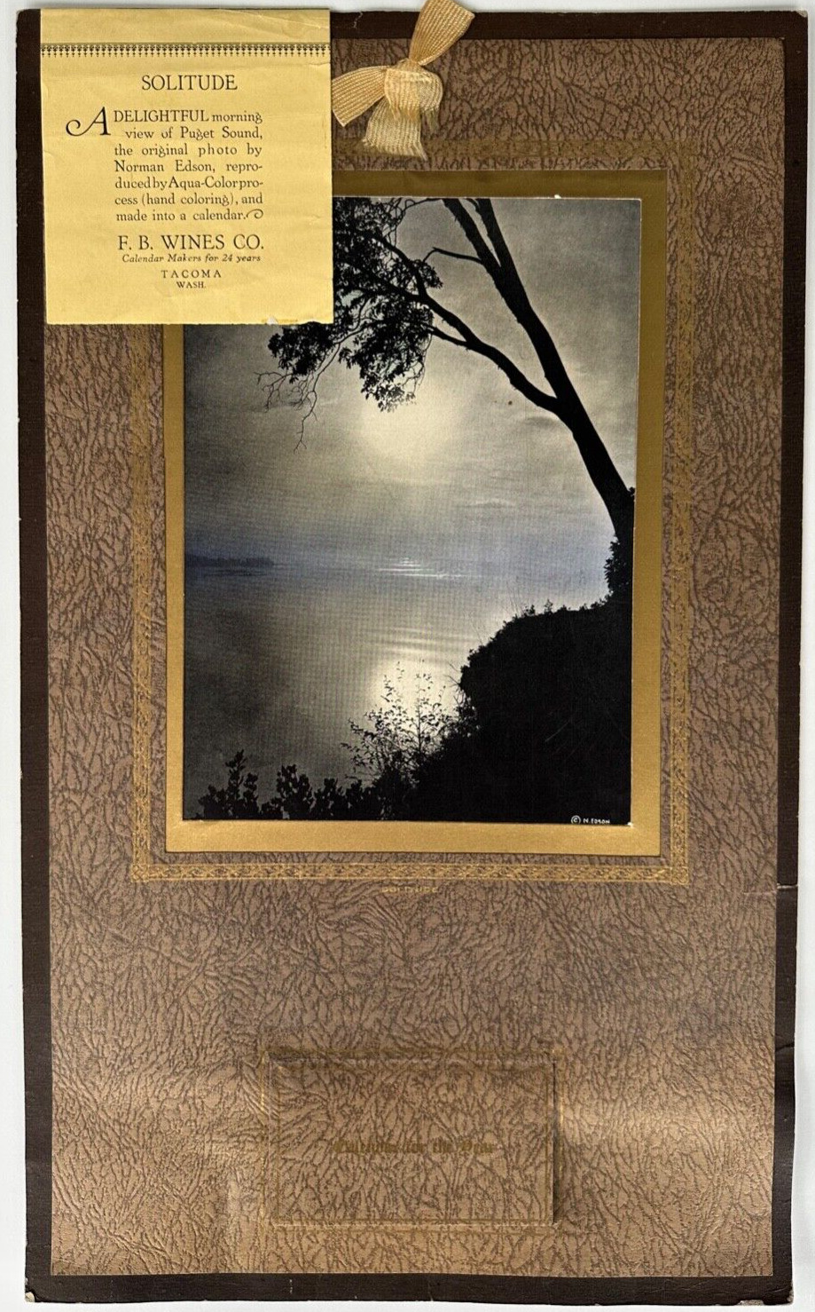 Original Vintage Norman Edson 1930 Calendar Print Solitude View of Puget Sound