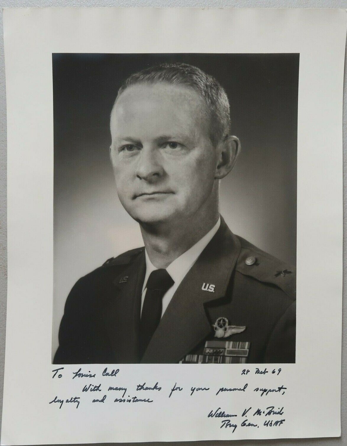 1969 Autographed General William V McBride Vice Chief of Staff US Air Force