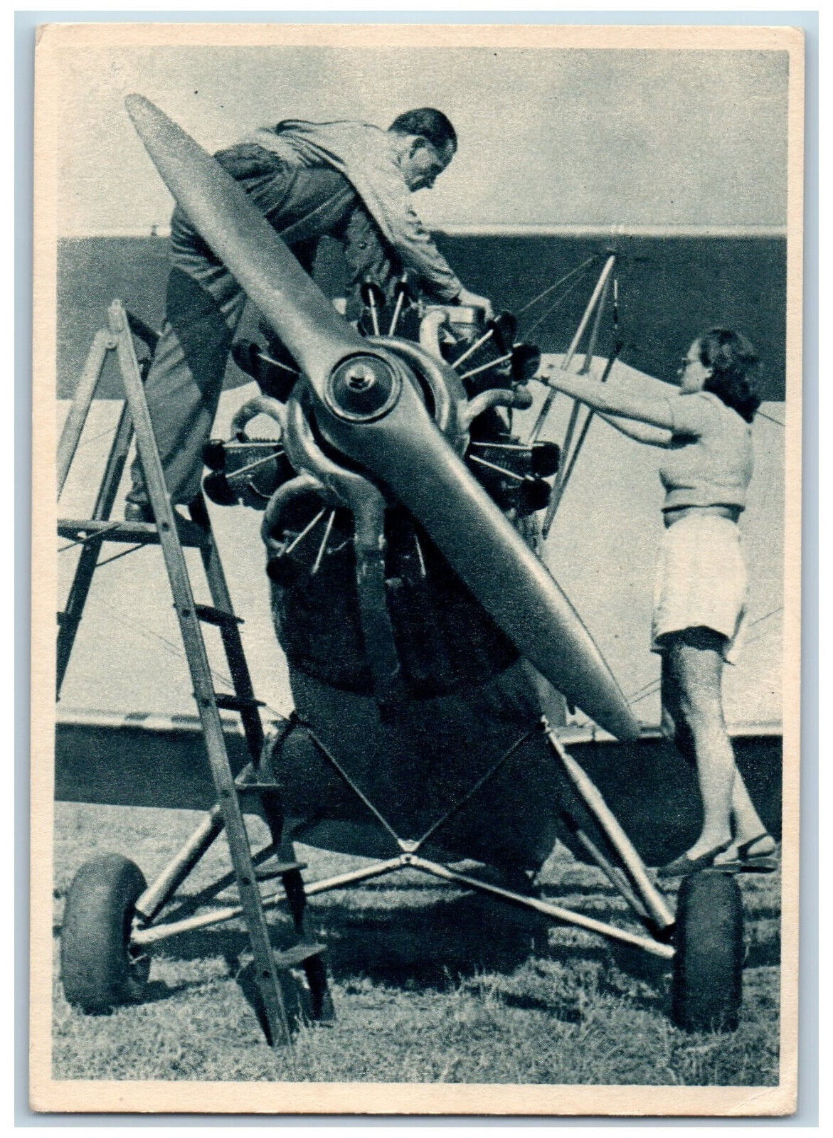 Czechoslovakia Postcard Caring for the Engine of Airplane Aeroclub c1940\'s