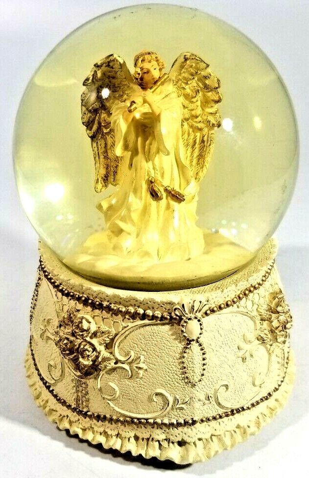 Angel playing Flute Snow Globe, plays Peace on Earth 6\