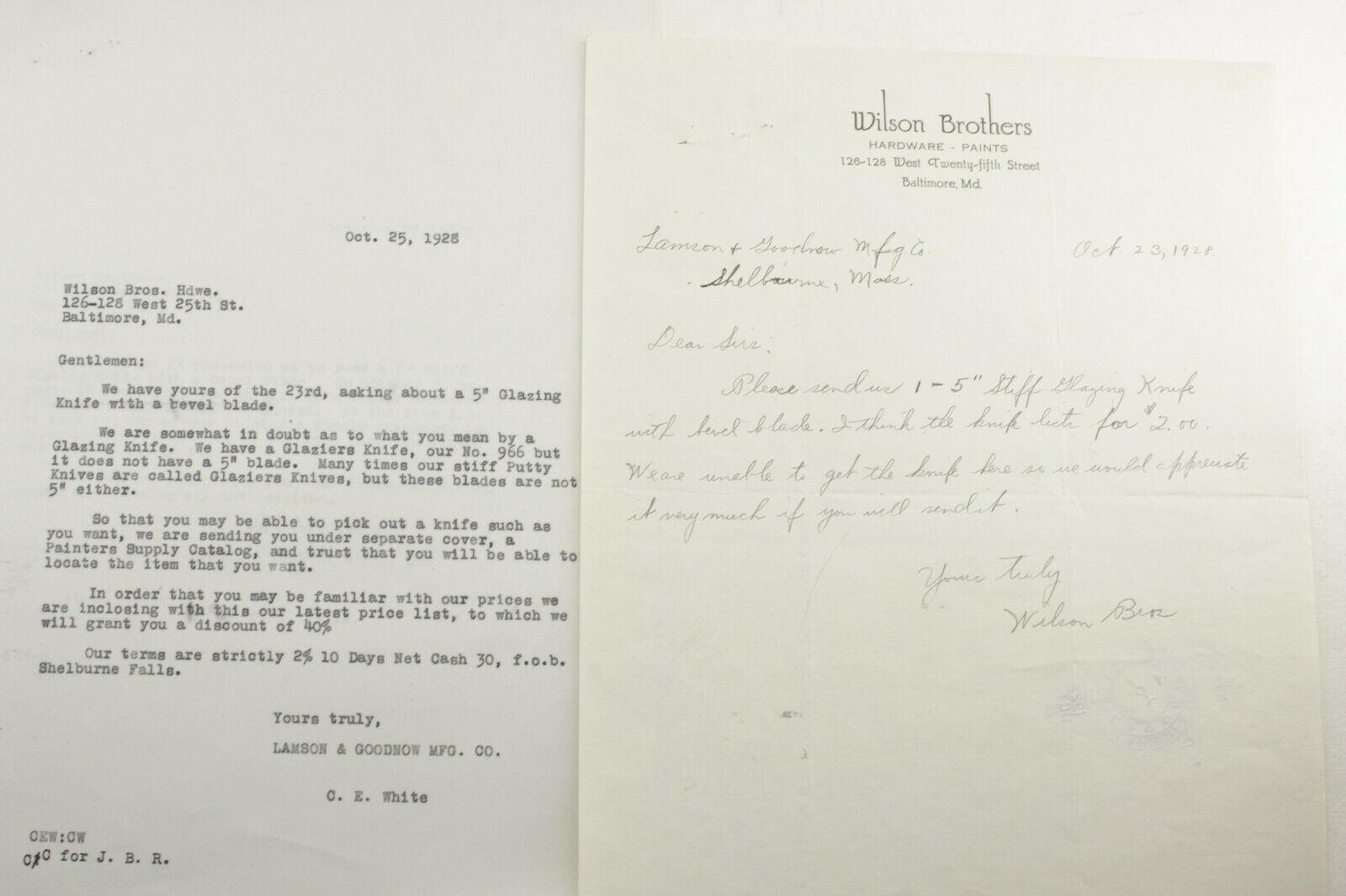 1928 Lamson Goodnow Wilson Brothers Baltimore MD Handwrtn Letter Ephemera P1127D
