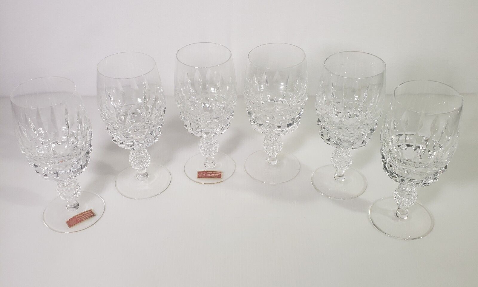 6 Poschinger Vintage Crystal Glasses Set, 6.25 Inches Tall