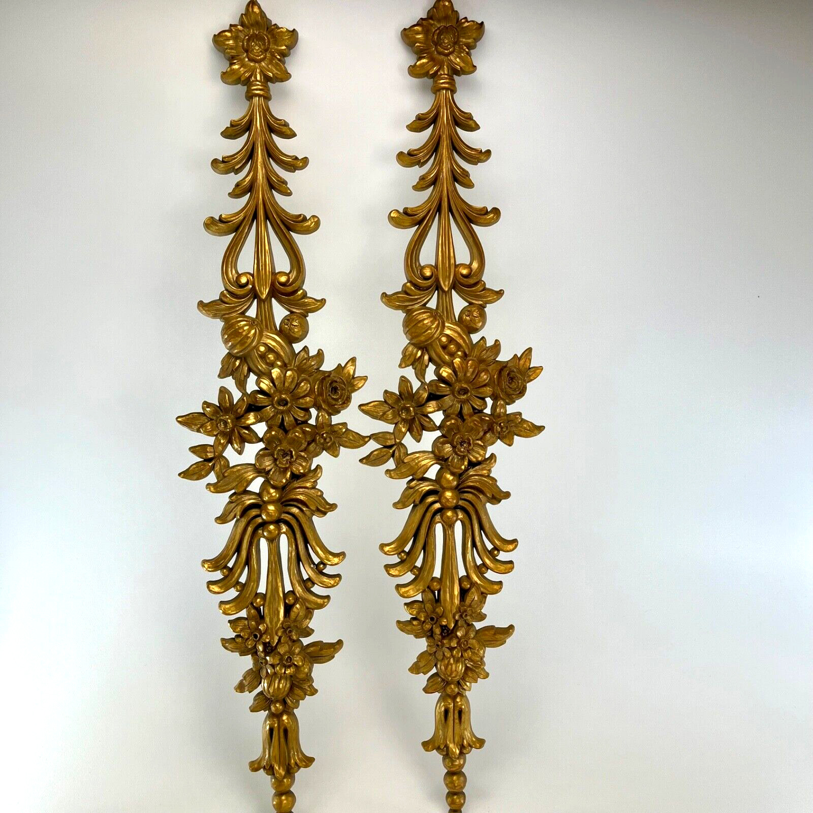 Vintage Syroco Wall Art Gold Floral Swag Pair 34