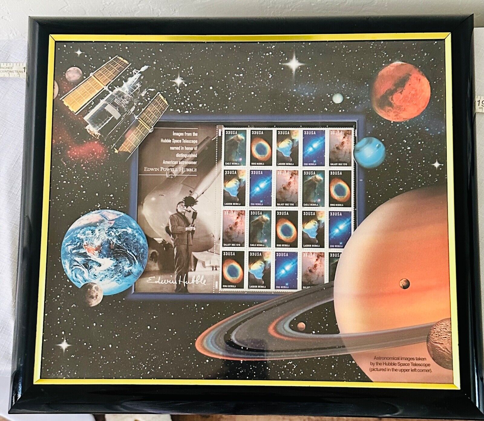 VTG 2000 Stamps Framed Edwin Powell Hubble Telescope Space Shots Poster