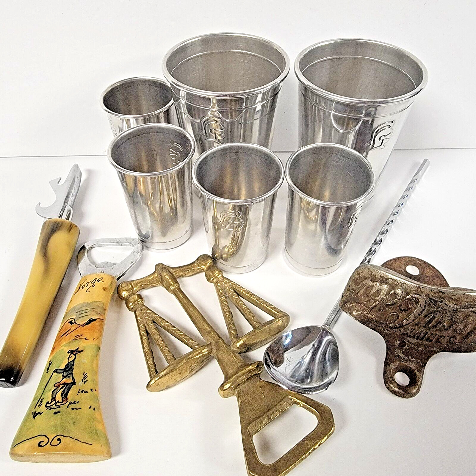 11 Pc Assorted Bar Ware Travel Cups Bottle Openers Coca-Cola And More