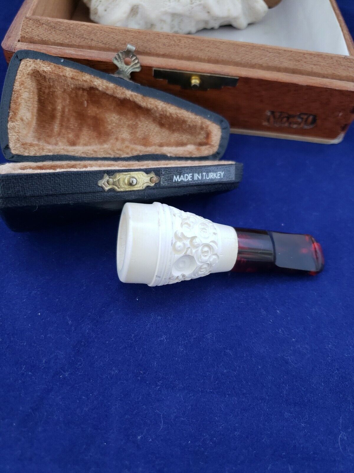 NEVER SMOKED Rare Antique Block Meerschaum Cigar Mouth Holder Tip Turkey Pipe