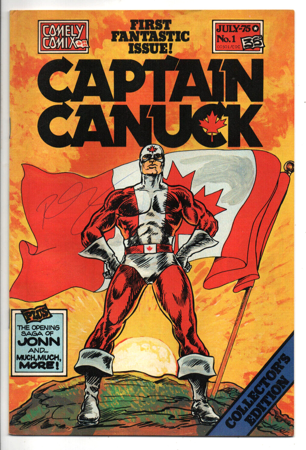 1975 CAPTAIN CANUCK #1 + 1993 CAPTAIN CANUCK REBORN #1 signed by Richard Comely