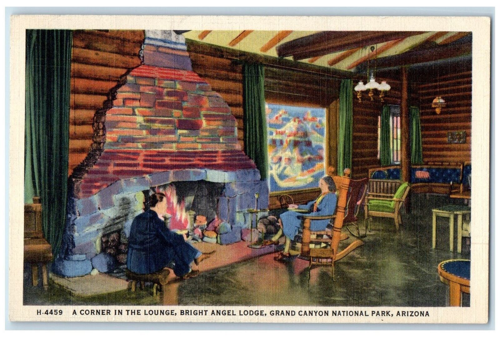 c1940s Corner In Lounge Bright Angel Lodge Scene Grand National Park AZ Postcard