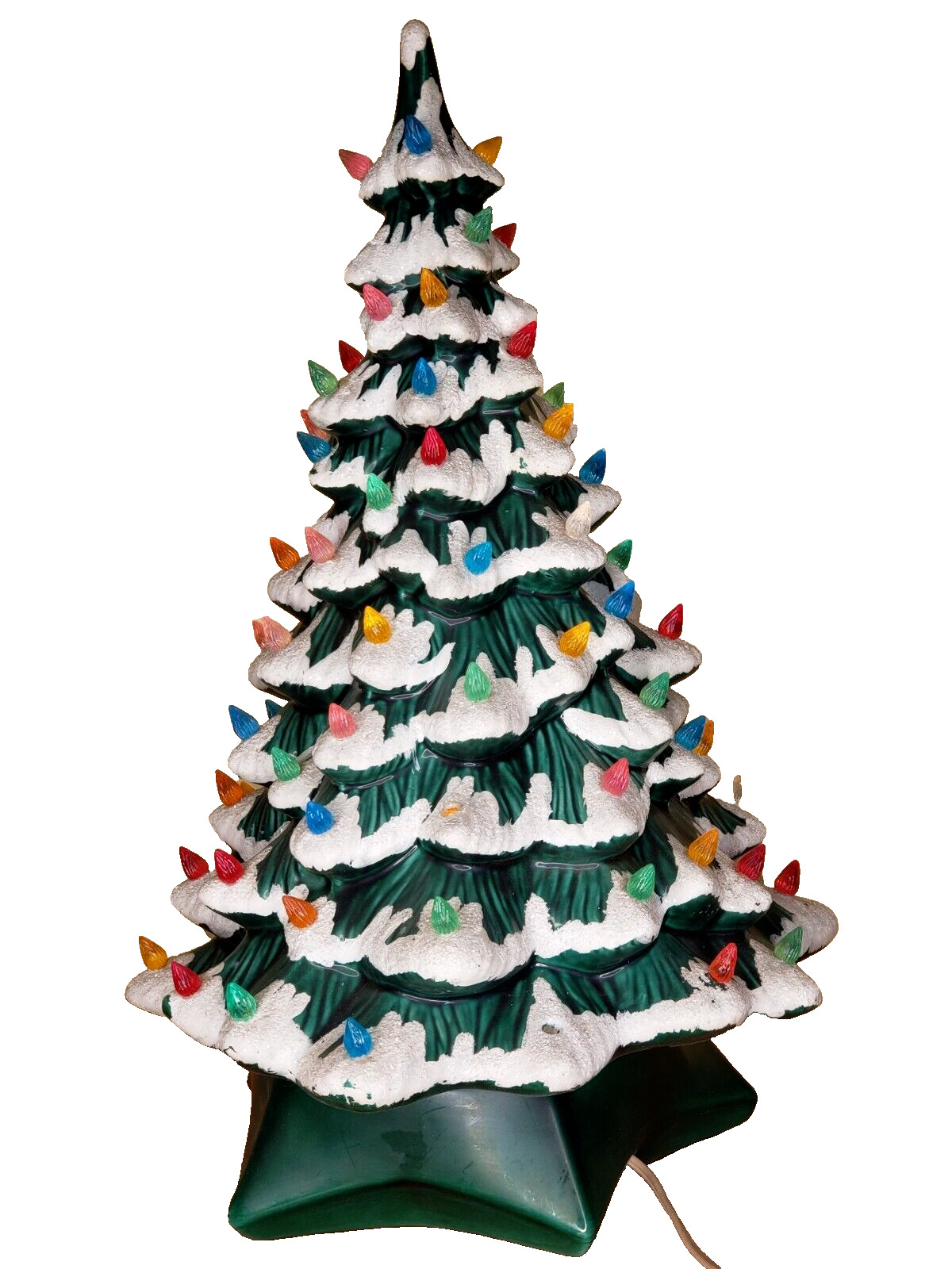 Vintage Holland Lighted Glitter Flocked Ceramic Christmas Tree 18\