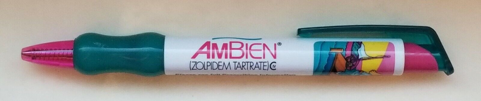 New RARE Ambien TEAL GEL Ink Pen Drug Rep Pharmaceutical Collectible Hard 2 Find