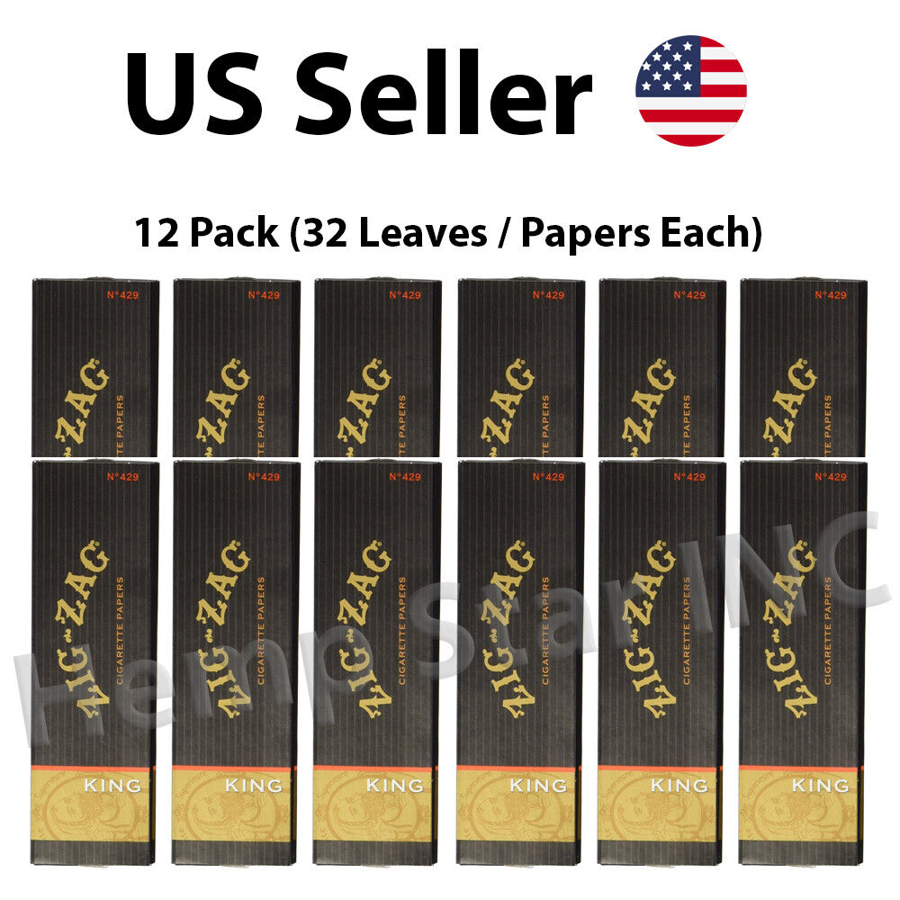 12x Packs Zig Zag Black ( 32 Leaves / Papers Each Pack ) King Size Rolling 