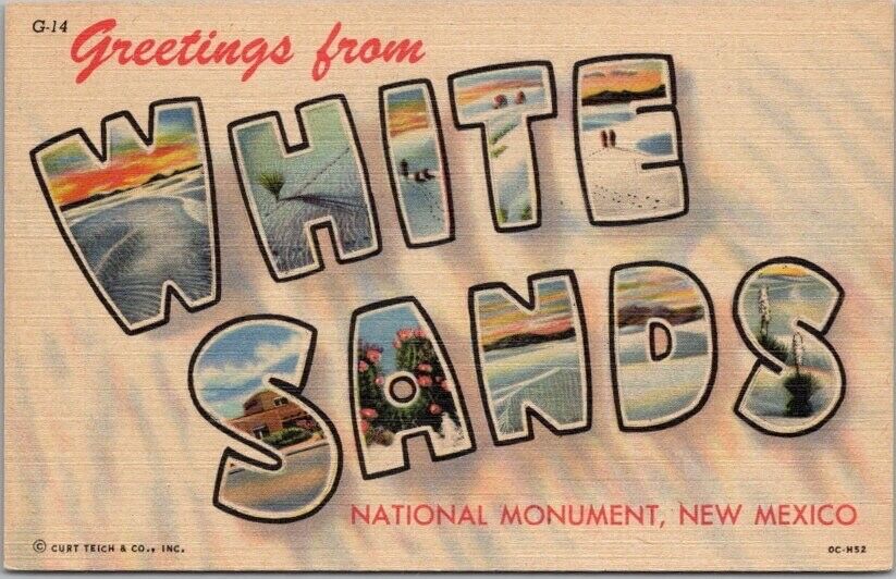 WHITE SANDS NATIONAL MONUMENT Large Letter Postcard New Mexico Curteich Linen